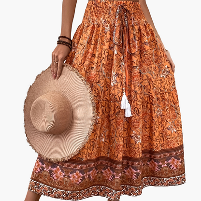 Elegant summer style women's long bohemian floral print skirt