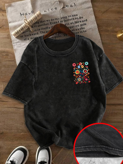 T-shirt Donna Stile Casual Motivo Floreale Ricamato - Moda Estiva in Tendenza Boho