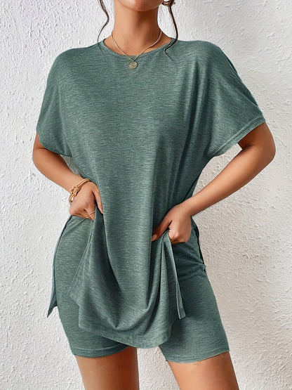 Ensemble décontracté femme short et t-shirt manches courtes style élégant, usage quotidien ou détente