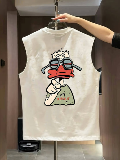 Canotta senza maniche streetwear uomo motivo anatra grafica tendenza urbana