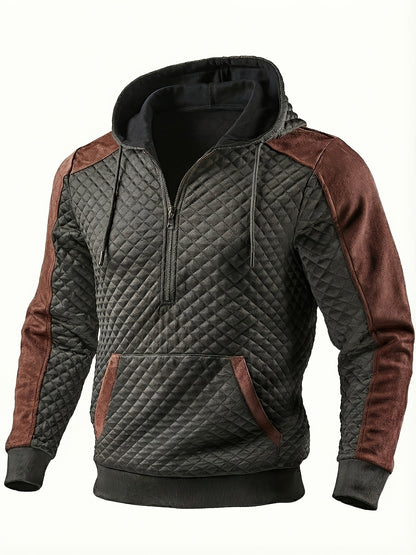 Sweat à Capuche Homme matelassé Noir Marron à Demi-Zip