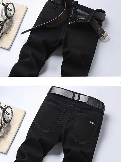 Pantalon Homme Noir Coupe Droite avec Ceinture Détachable Style Décontracté