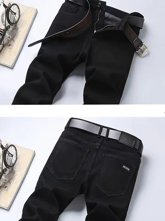 Pantalon Homme Noir Coupe Droite avec Ceinture Détachable Style Décontracté
