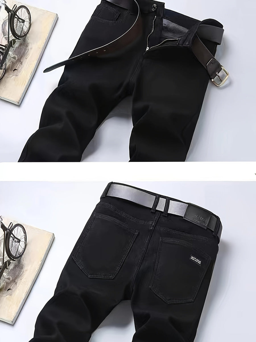Zwarte herenbroek met rechte pasvorm, afneembare riem en casual stijl