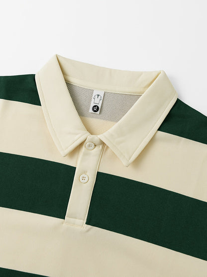 Polo manches longues à rayures horizontales marron et blanc cassé pour homme