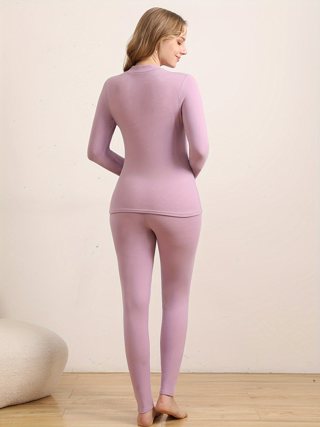 Ensemble thermique Femme col montant haut et legging doublé polaire coupe ajustée