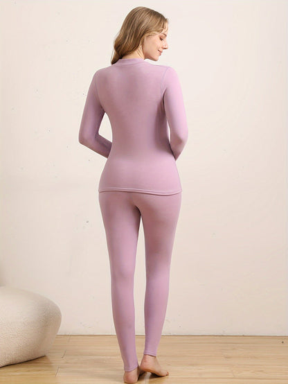 Ensemble thermique Femme col montant haut et legging doublé polaire coupe ajustée