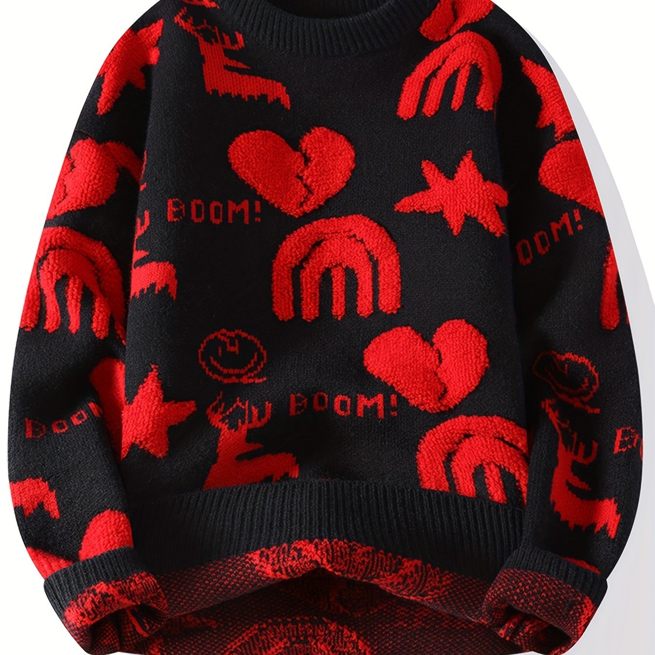 Pull tricoté col rond à motifs variés pour homme - Noir, Blanc ou Rouge