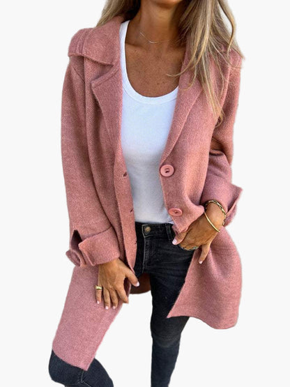 Manteau Long Décontracté à Revers pour Femme – Style Élégant et Polyvalent