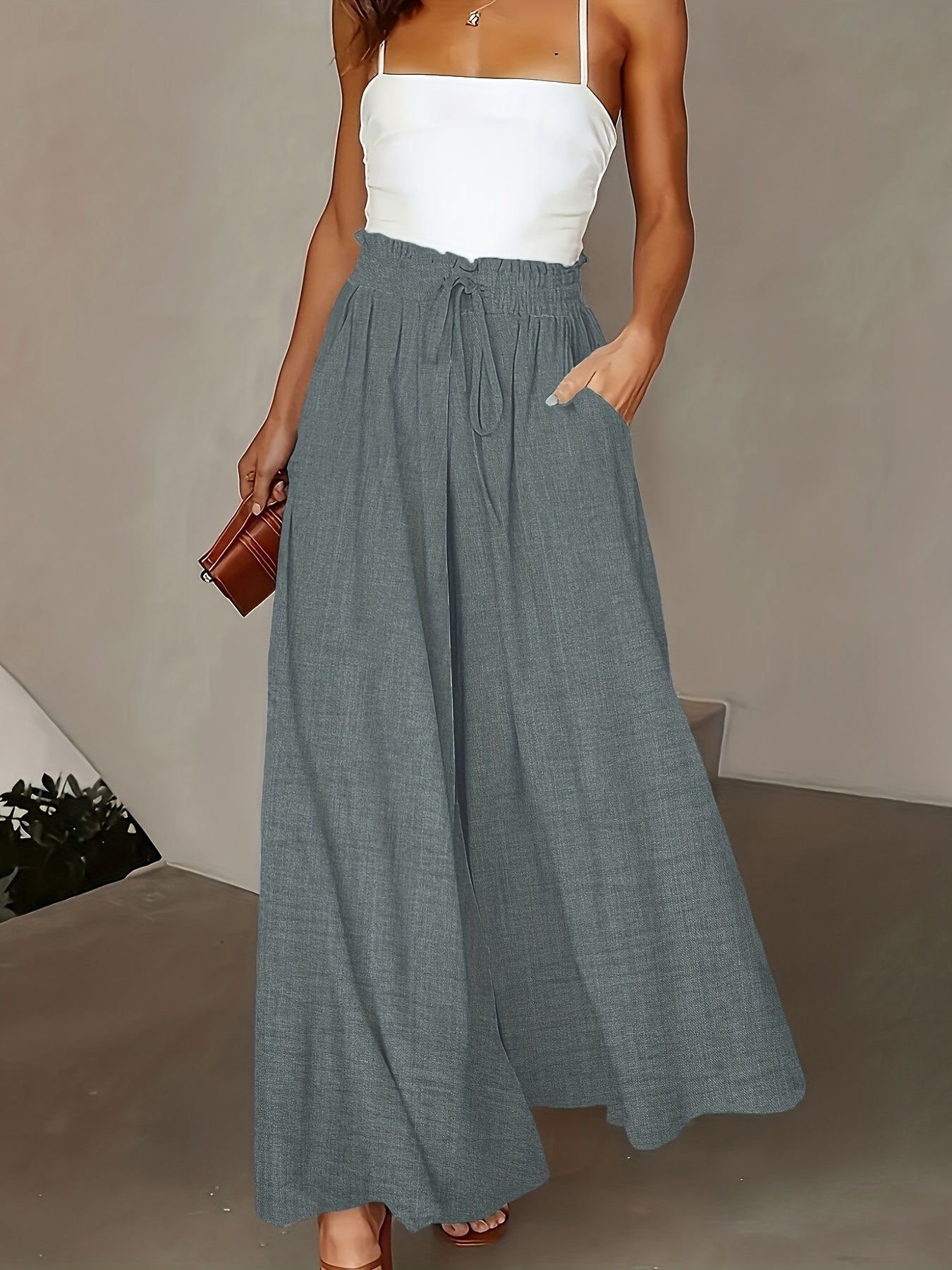 Pantalon large taille haute femme style élégant pour printemps et automne