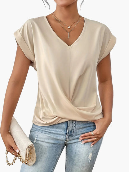 T-shirt décontracté col en V pour femme - Style chic et polyvalent, idéal quotidien et sorties