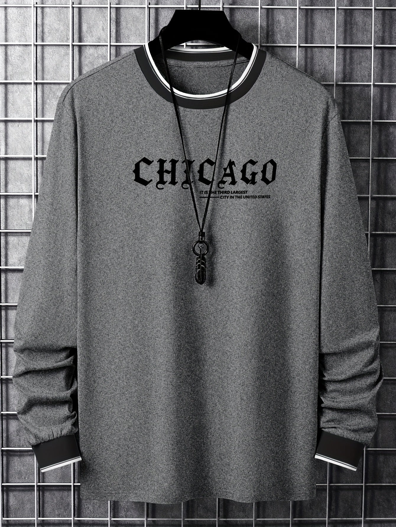 T-shirt Homme Manches Longues Col Rond Imprimé Chicago