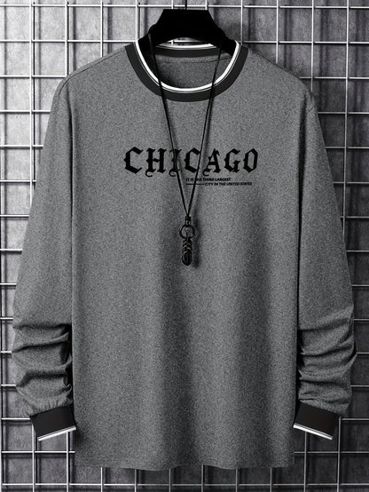 T-shirt Homme Manches Longues Col Rond Imprimé Chicago