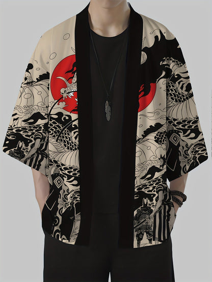 Kimono abierto para hombre estilo streetwear japonés con estampado gráfico artístico