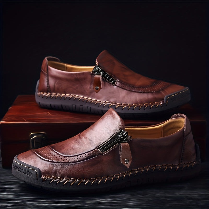 Mocassins décontractés vintage pour homme à fermeture éclair – Style urbain pour usage quotidien ou soirée