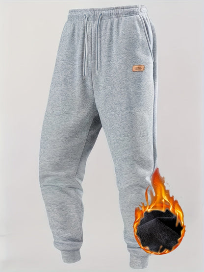 Pantalon de jogging homme doublé chaud, coupe droite, taille élastique et cordon de serrage