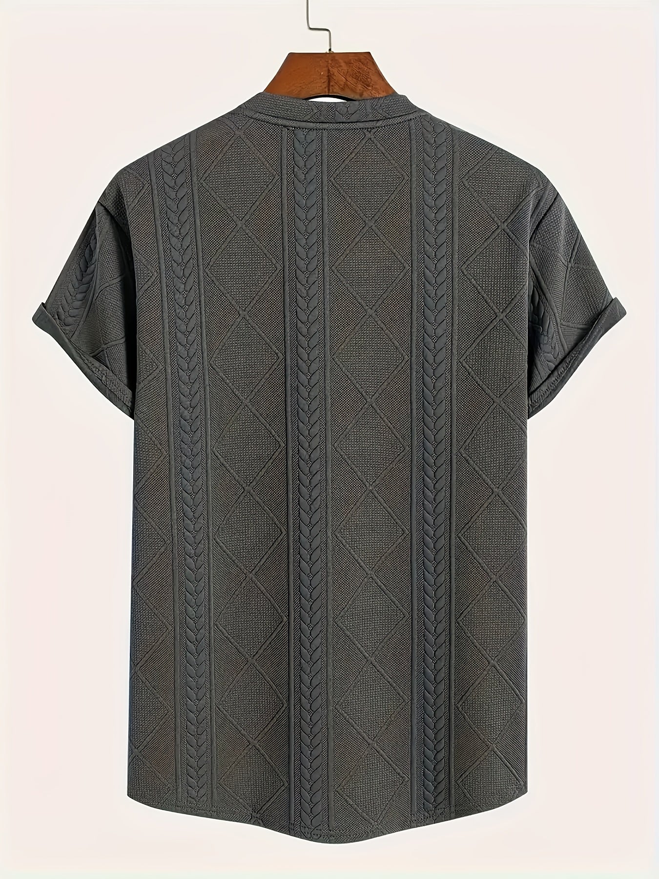 T-shirt homme style casual à motif tricot, col rond, manches courtes, idéal pour l’été