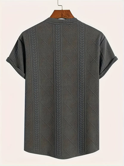 T-shirt homme style casual à motif tricot, col rond, manches courtes, idéal pour l’été
