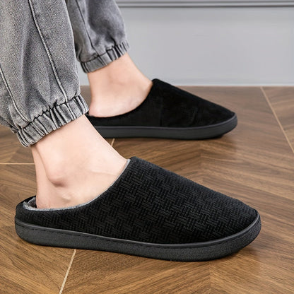 Pantoufles d'intérieur homme noires doublées, motif texturé discret, confortables et chaudes