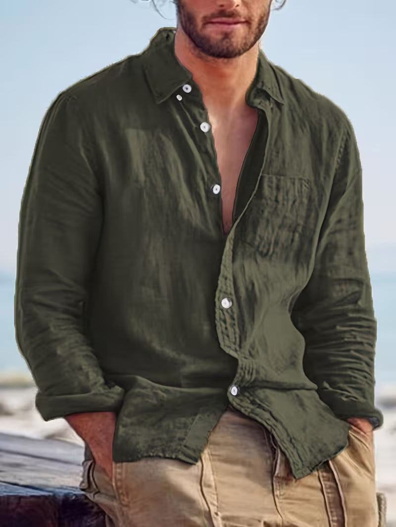 Chemise décontractée pour homme à manches longues style plage – Idéale pour sorties et vacances