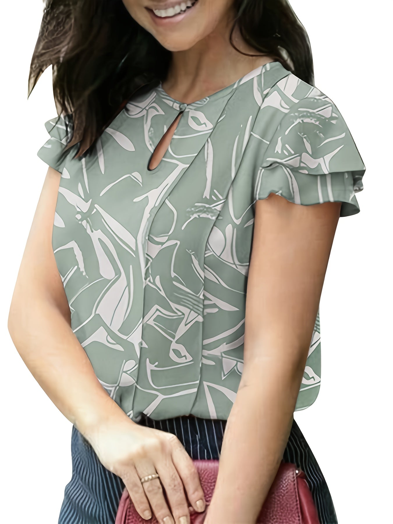 Blouse élégante à manches courtes volantées pour femme, style bureau et sorties