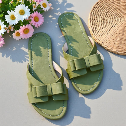 Sandales plates élégantes femme à nœud pour été, style décontracté chic