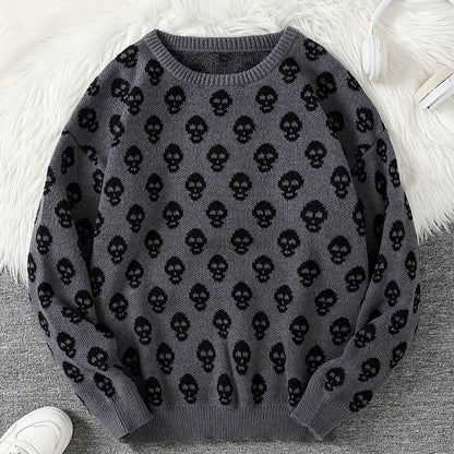 Pull col rond à motif têtes de mort en tricot doux