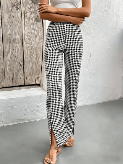 Damenhose mit Hahnentrittmuster im eleganten Flared-Stil für Ausflüge  