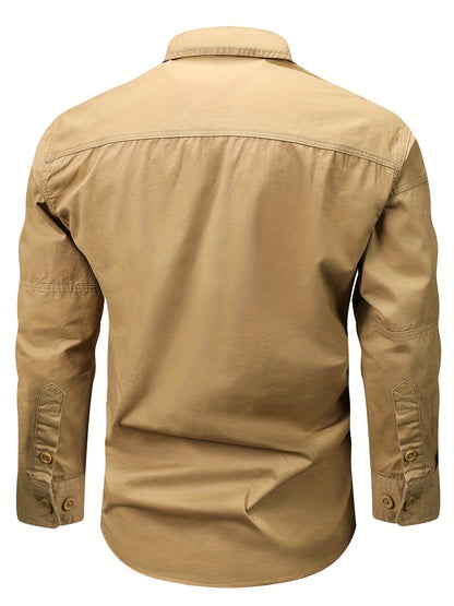 Chemise Homme Boutonnée Manches Longues à Poches Zippées Style Cargo Militaire