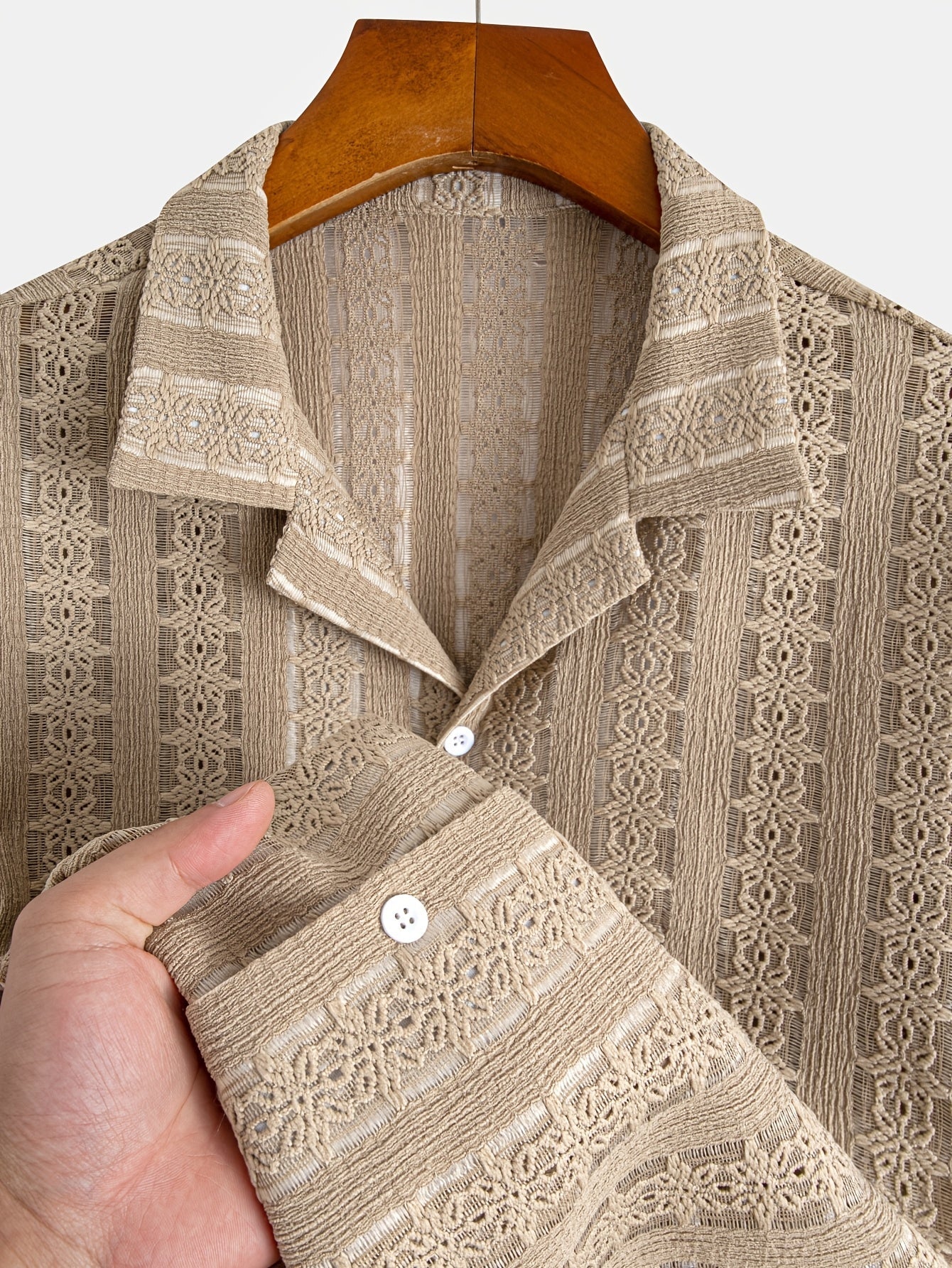 Chemise de vacances pour homme à manches courtes, style resort, élégante et ajourée