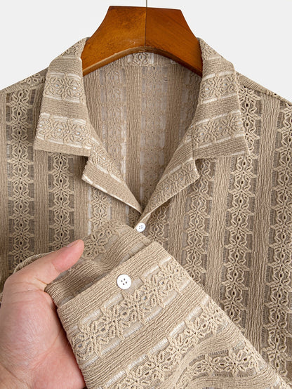Chemise de vacances pour homme à manches courtes, style resort, élégante et ajourée