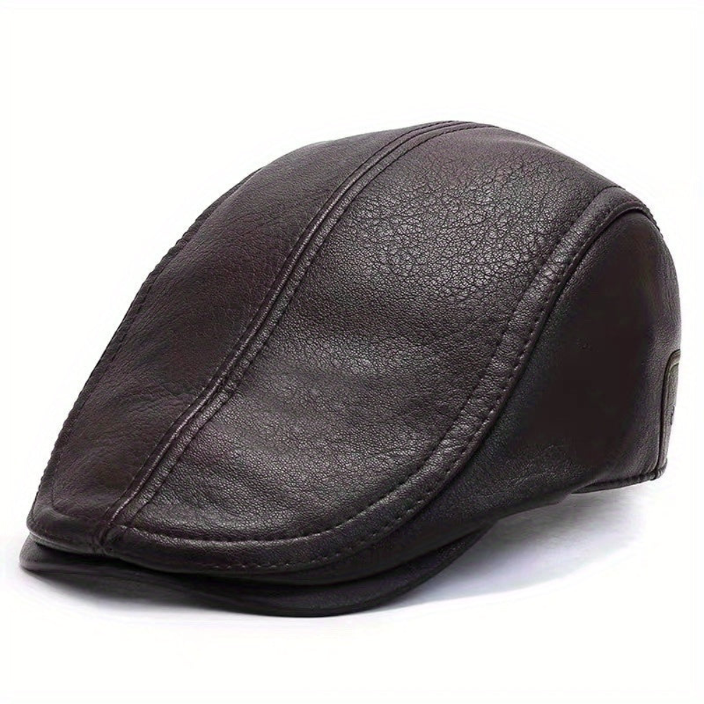 Casquette plate de style gavroche en matériau noir texturé