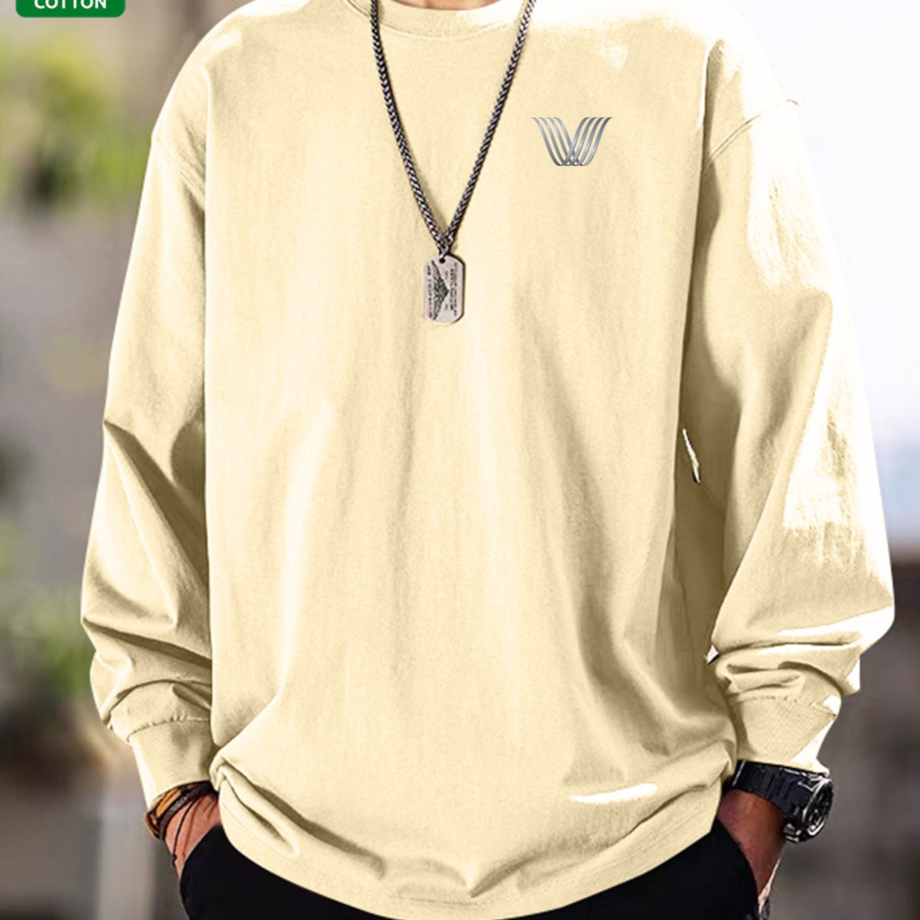 T-shirt Homme Manches Longues Uni Col Rond Ample Décontracté