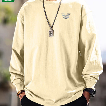 T-shirt Homme Manches Longues Uni Col Rond Ample Décontracté