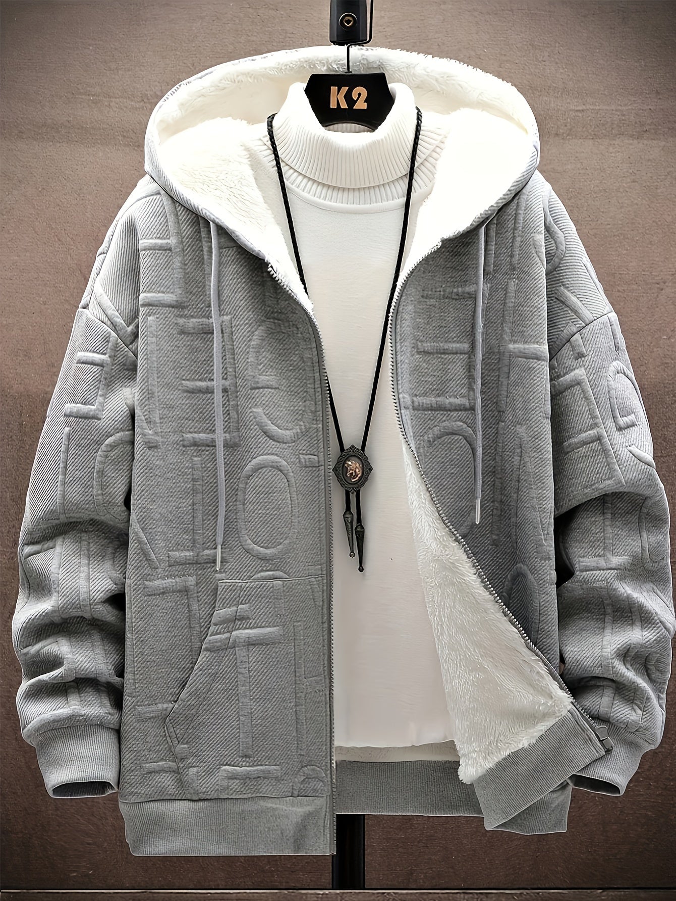 Veste à capuche doublée polaire Homme Noir motif texturé zippée