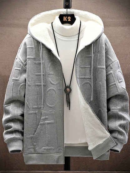 Veste à capuche doublée polaire Homme Noir motif texturé zippée