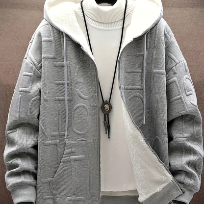 Veste à capuche doublée polaire Homme Noir motif texturé zippée