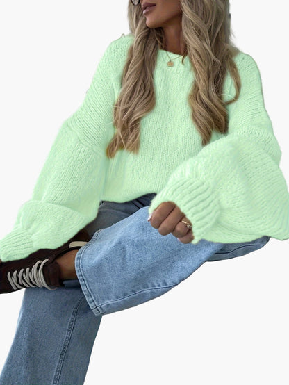 Jersey casual mujer mangas abullonadas estilo urbano otoño invierno
