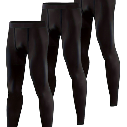 Lot de 3 Pantalons de Compression Homme Noirs Doublés Thermiques