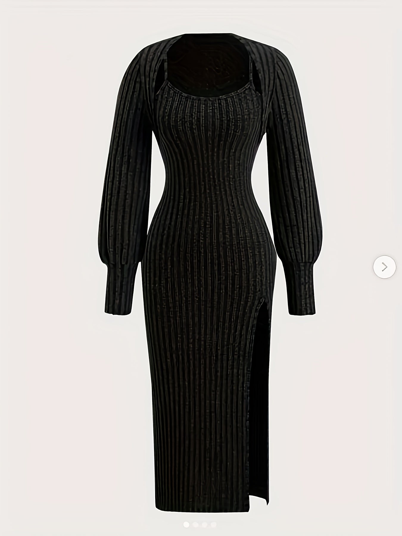 Ensemble Robe Midi Bretelles Fines & Boléro Court Manches Longues Maille Côtelée