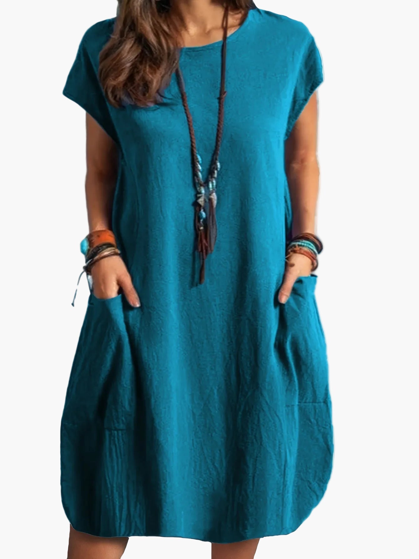 Robe Femme Décontractée Tunique Élégante à Manches Courtes pour Été et Printemps