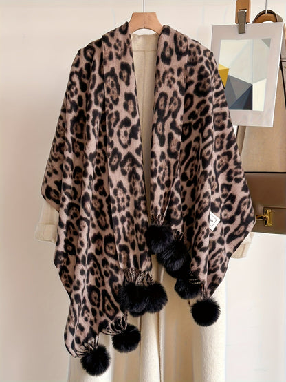 Écharpe large motif animalier avec pompons pour femme