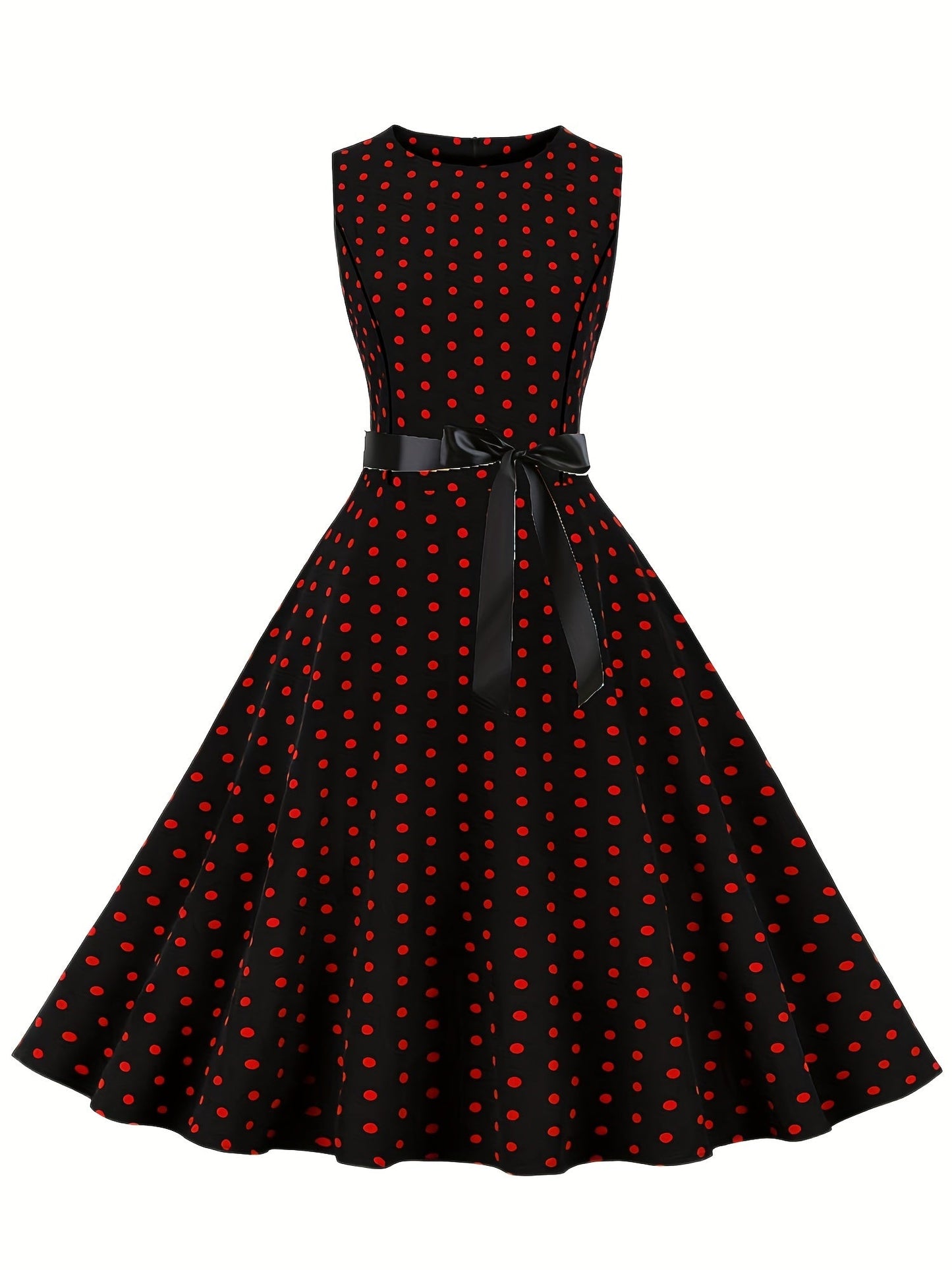 Vestido vintage sin mangas con lunares para mujer, estilo retro acampanado, ideal para el verano y ocasiones especiales