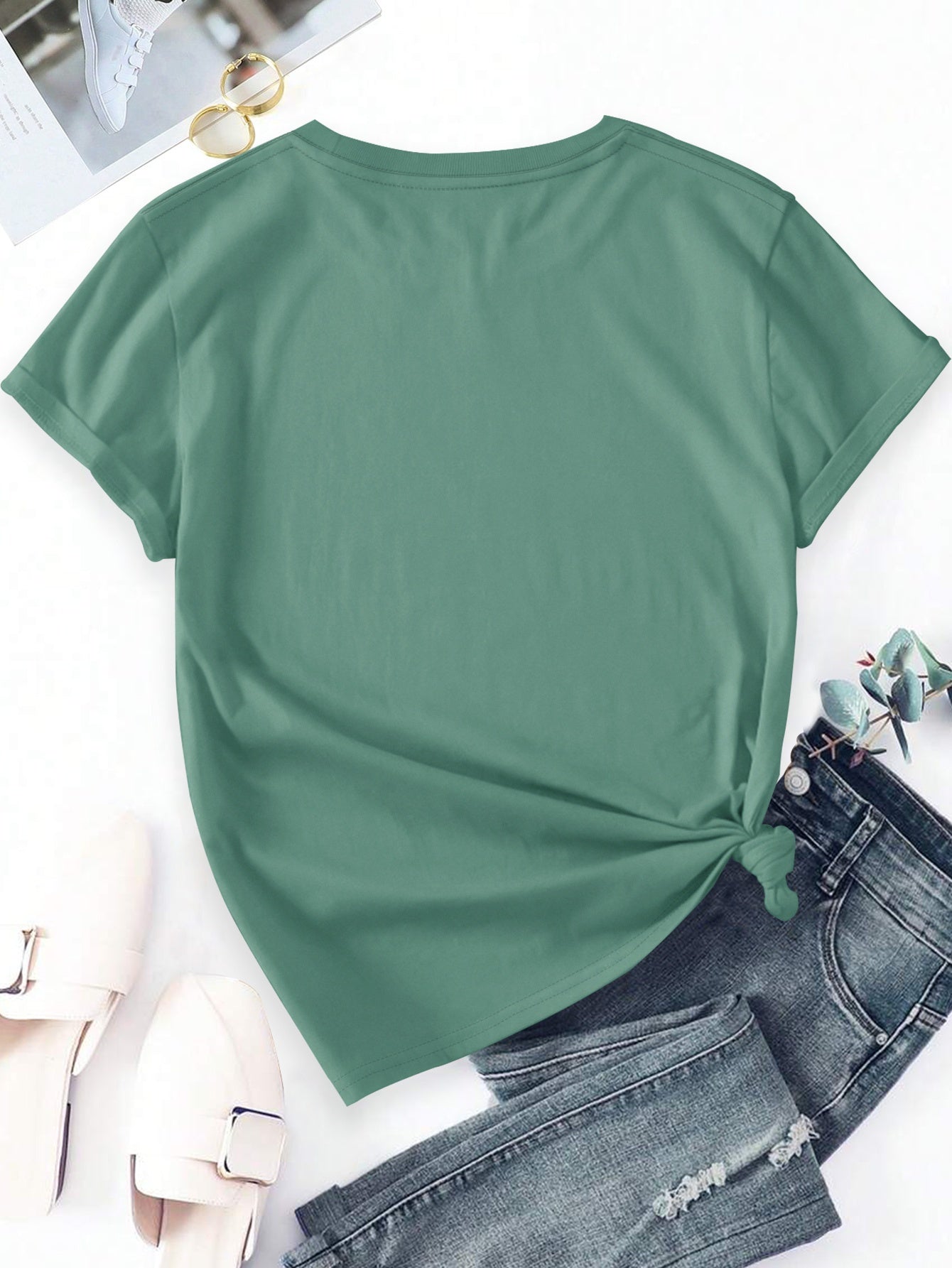 Dames T-shirt Casual Stijl met Wildbloemenpatroon Botanische Illustratie