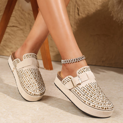 Sabots compensés femme style urbain à clous – Chaussures décontractées tendance