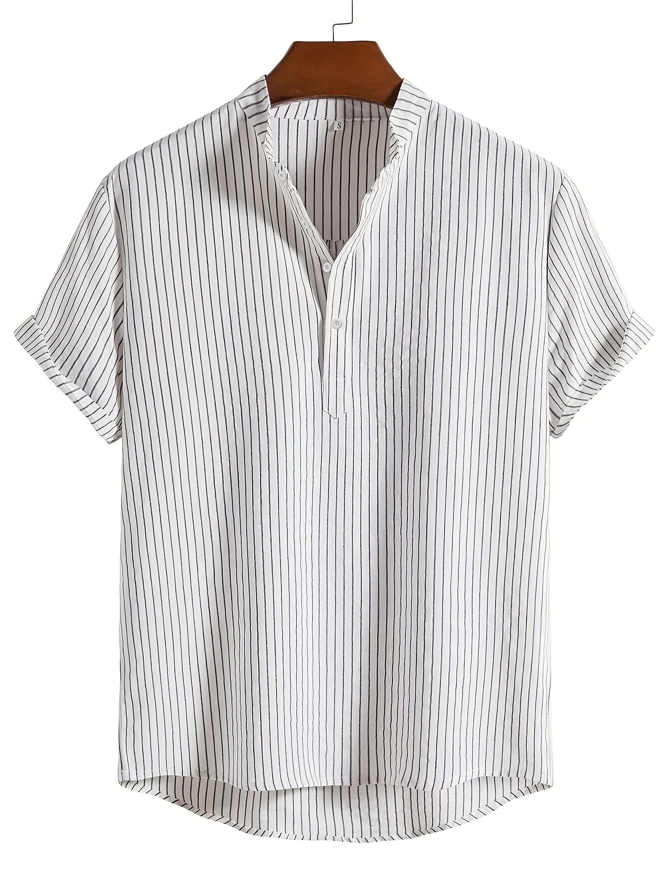 Chemise décontractée à rayures col mao pour homme - Style tendance et confortable