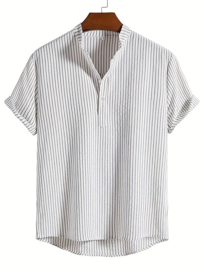 Chemise décontractée à rayures col mao pour homme - Style tendance et confortable
