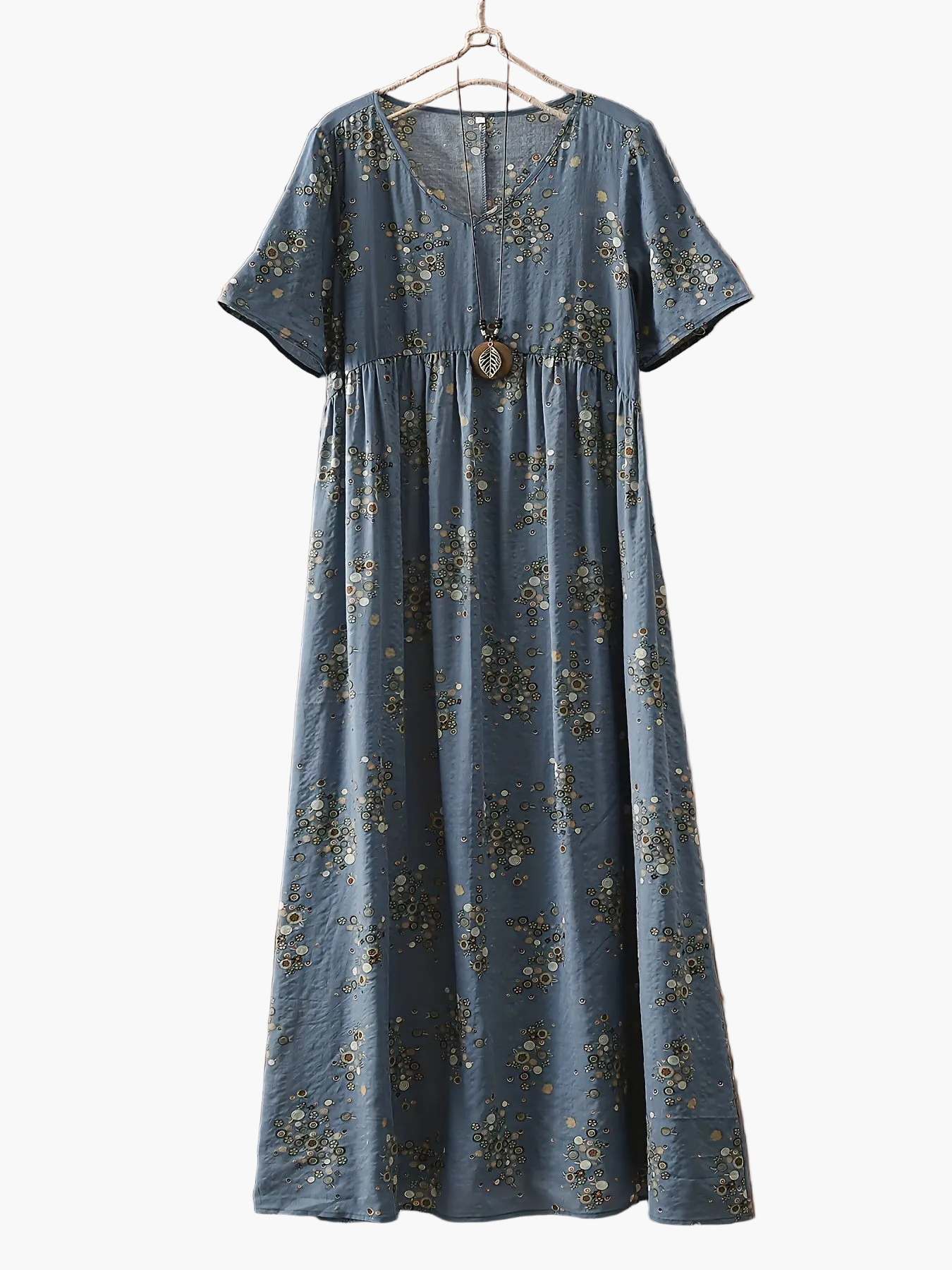 Abito lungo casual donna stile bohemien con stampa floreale e scollo a V, ideale per l'estate