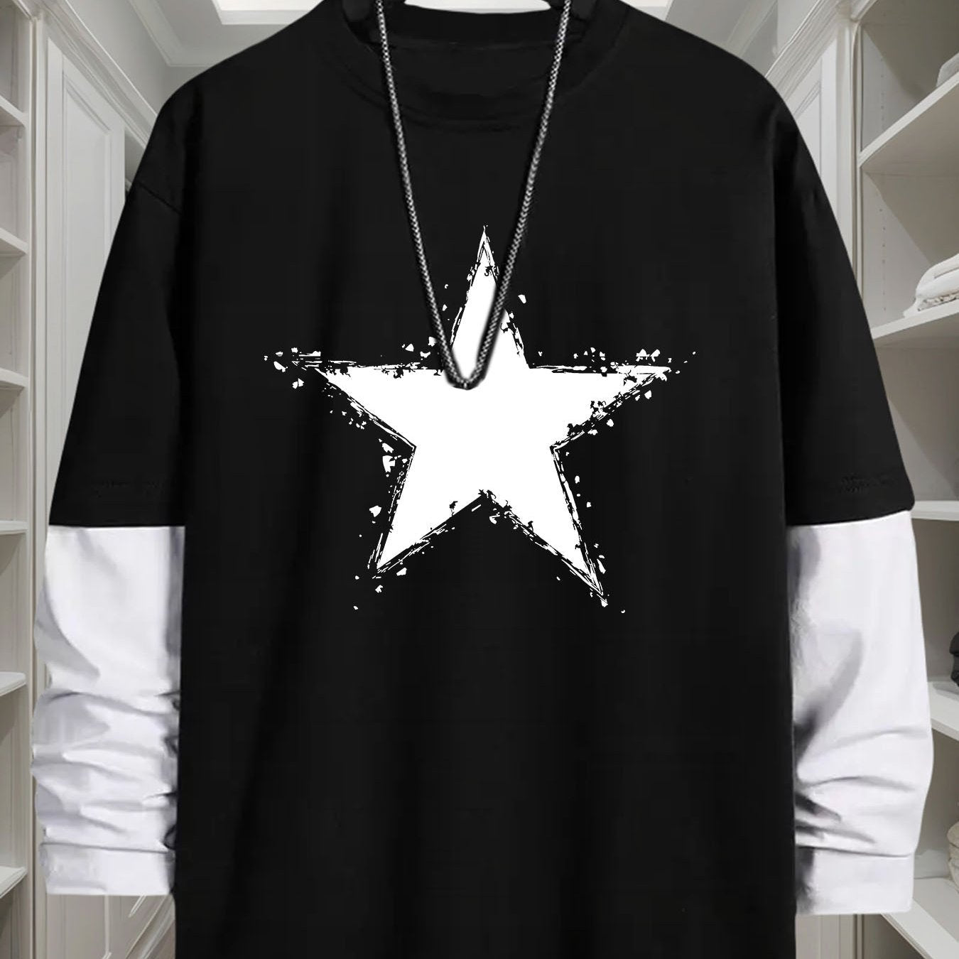 T-shirt manches longues homme coupe décontractée motif étoile grunge