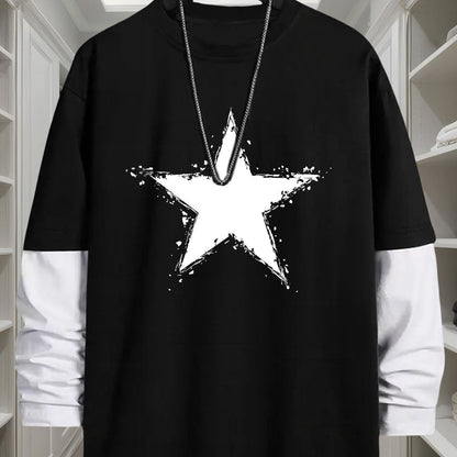 T-shirt manches longues homme coupe décontractée motif étoile grunge